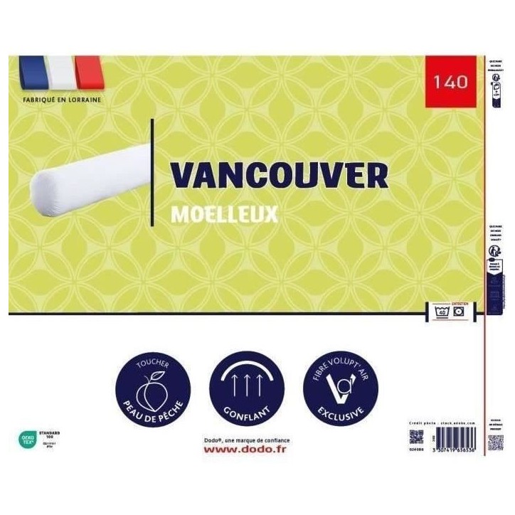 Traversin VANCOUVER 140 cm - 100% Polyester - DODO Traversin VANCOUVER 140 cm - 100% Polyester - DODO