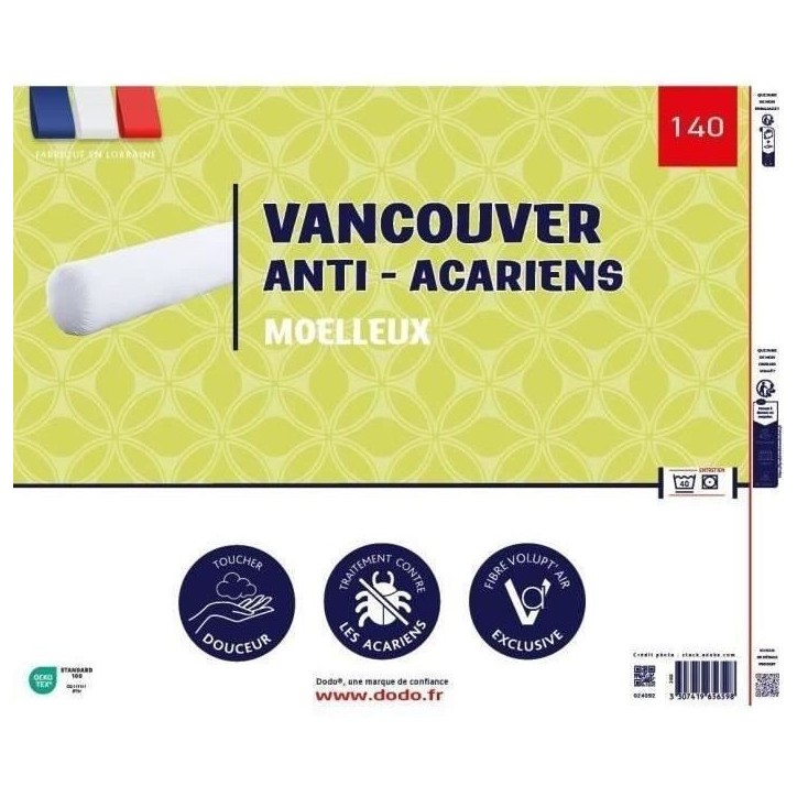 Traversin VANCOUVER 140 cm - anti-acariens - 100% Polyester - DODO