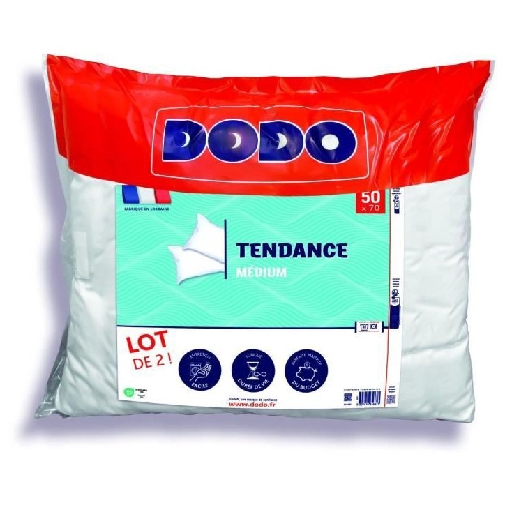 DODO Lot de 2 oreillers Tendance 50x70 cm- 100% Polyester DODO Lot de 2 oreillers Tendance 50x70 cm- 100% Polyester