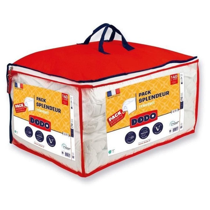 Pack couette 140x200 cm + 1 oreiller 60x60 cm - Splendeur - Garnissage 100% Polyester Volupt'air 300G/M² - DODO Pack couette 140x200 cm + 1 oreiller 60x60 cm - Splendeur - Garnissage 100% Polyester Volupt'air 300G/M² - DODO