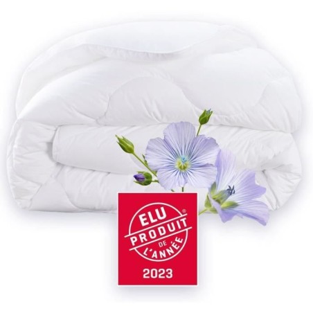 Couette 140x200 cm DODO CHAMPS DE LIN - Chaude - 450G/m² - Couette 1 personne -Douce et Chaude -Anti-acariens Antibactériens -