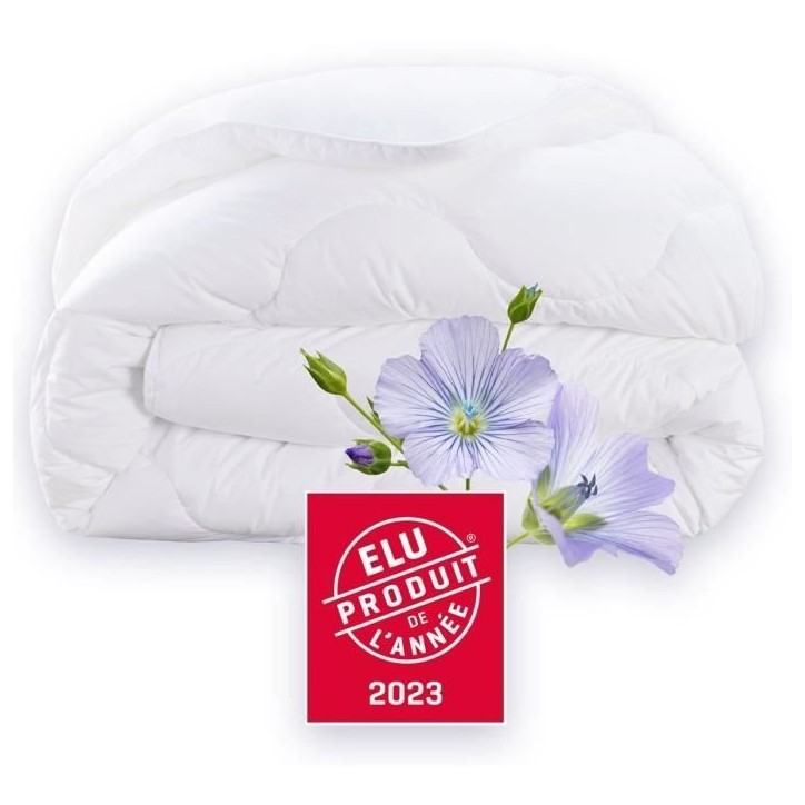 Couette 140x200 cm DODO CHAMPS DE LIN - Chaude - 450G/m² - Couette 1 personne -Douce et Chaude -Anti-acariens Antibactériens -