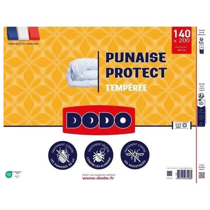 DODO Couette tempérée 300gr/m² 140x200 cm - Protection anti punaise, anti acarien - Blanc - Fabriqué en France DODO Couette tempérée 300gr/m² 140x200 cm - Protection anti punaise, anti acarien - Blanc - Fabriqué en France