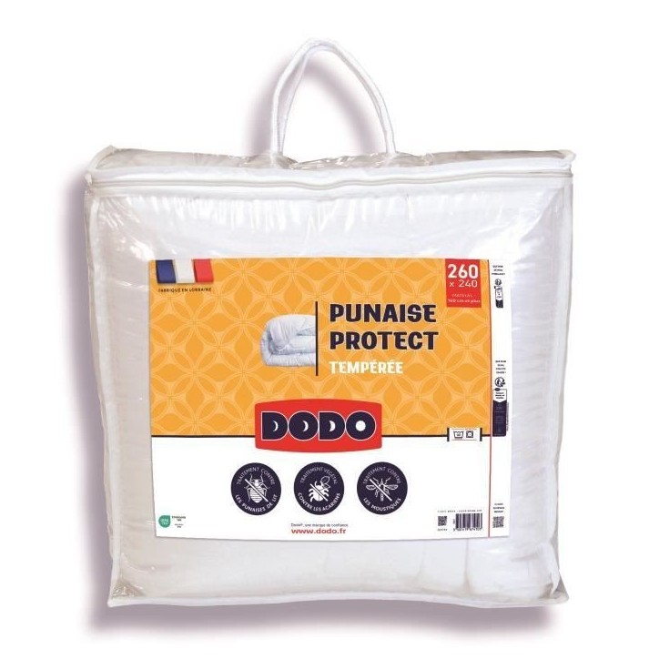DODO Couette tempérée 300gr/m² 240x260 cm - Protection anti punaise, anti acarien - Blanc - Fabriqué en France DODO Couette tempérée 300gr/m² 240x260 cm - Protection anti punaise, anti acarien - Blanc - Fabriqué en France