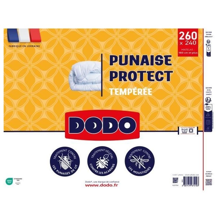 DODO Couette tempérée 300gr/m² 240x260 cm - Protection anti punaise, anti acarien - Blanc - Fabriqué en France DODO Couette tempérée 300gr/m² 240x260 cm - Protection anti punaise, anti acarien - Blanc - Fabriqué en France