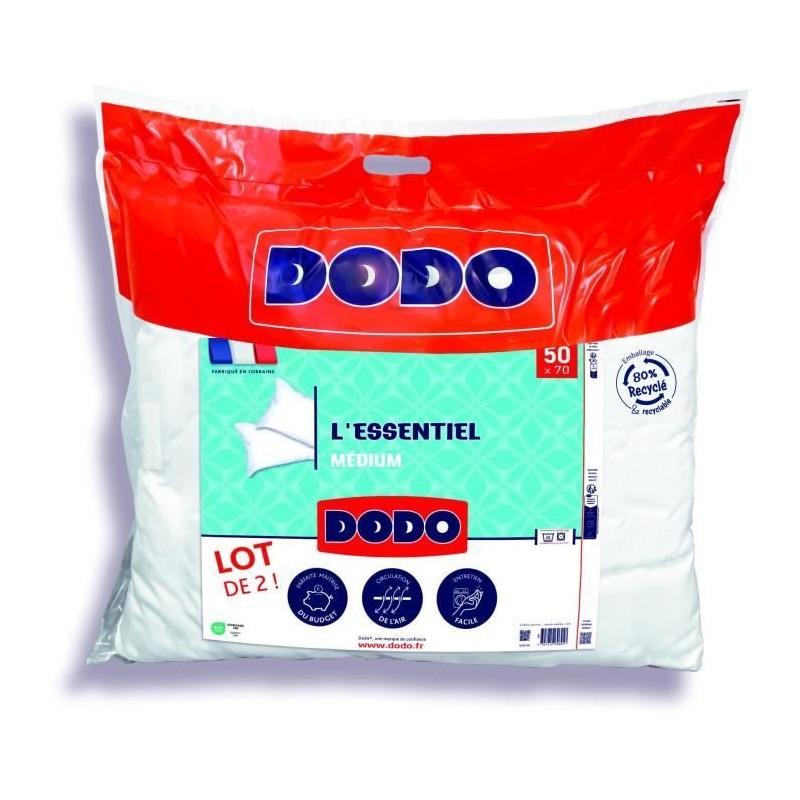 DODO - Lot de 2 oreillers - L'ESSENTIEL - 50 x 70 cm - Blanc DODO - Lot de 2 oreillers - L'ESSENTIEL - 50 x 70 cm - Blanc
