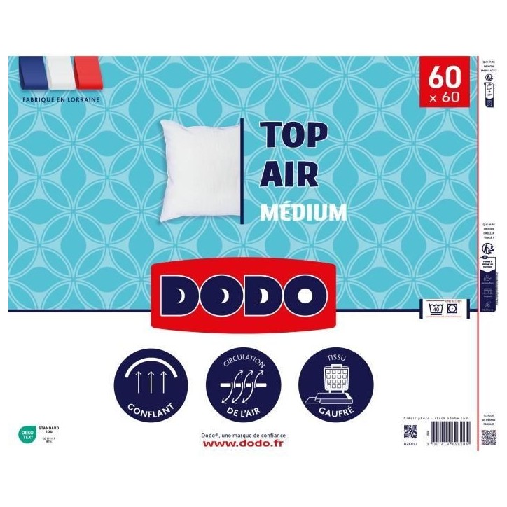 Oreiller - DODO - MEDIUM TOP AIR - 60 x 60 cm - Blanc Oreiller - DODO - MEDIUM TOP AIR - 60 x 60 cm - Blanc
