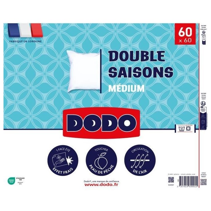 DODO - Oreiller double saisons - 60 x 60 cm - 100% Polyester VOLUPT'AIR - Blanc DODO - Oreiller double saisons - 60 x 60 cm - 100% Polyester VOLUPT'AIR - Blanc