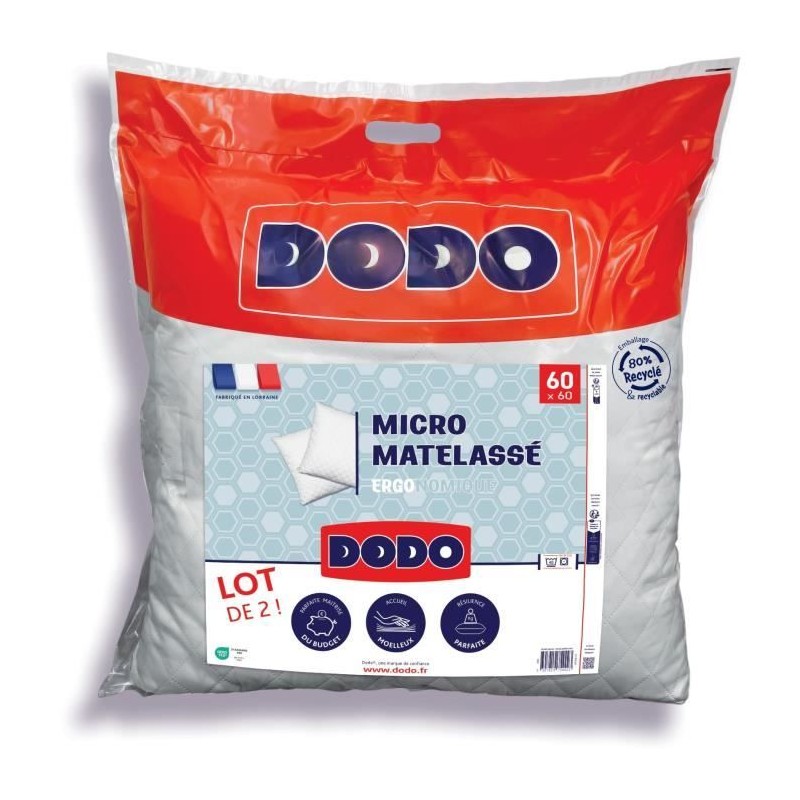 DODO - Lot de 2 oreillers - MICRO MATELASSE - 60 x 60 cm - Blanc DODO - Lot de 2 oreillers - MICRO MATELASSE - 60 x 60 cm - Blanc