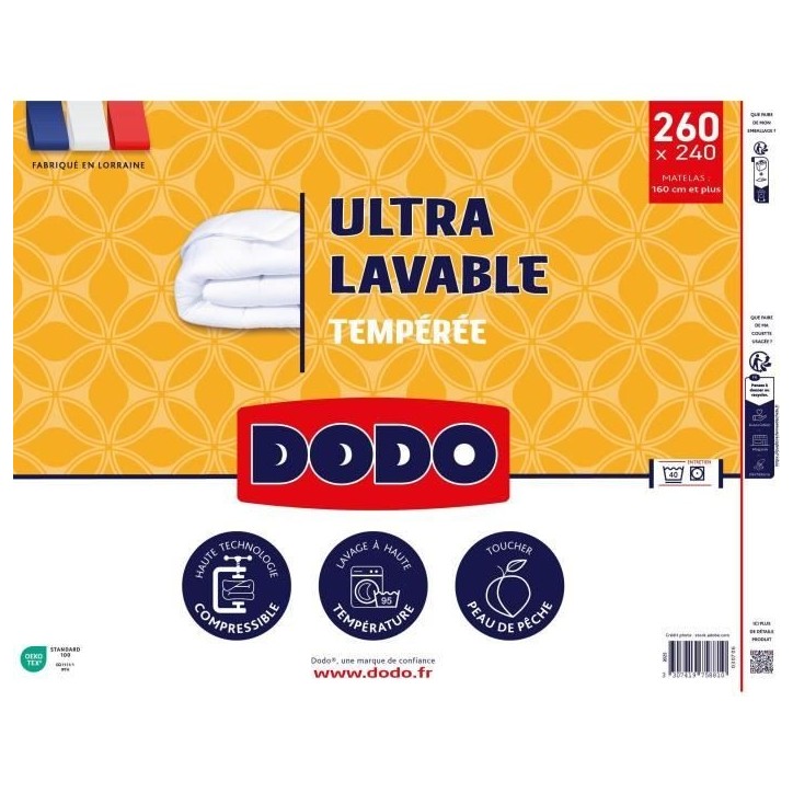 DODO - Couette tempérée 300 g/m² - ULTRA LAVABLE - 240 x 260 cm - Blanc DODO - Couette tempérée 300 g/m² - ULTRA LAVABLE - 240 x 260 cm - Blanc
