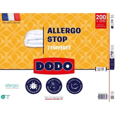 DODO - Couette tempérée 300 g/m² - ALLERGO STOP - 200 x 200 cm - Blanc