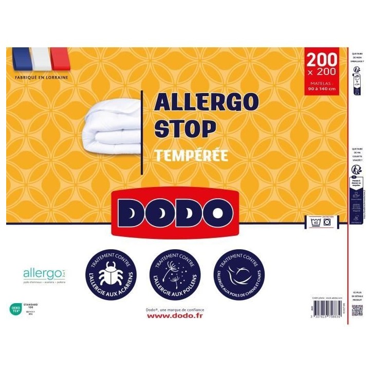 DODO - Couette tempérée 300 g/m² - ALLERGO STOP - 200 x 200 cm - Blanc DODO - Couette tempérée 300 g/m² - ALLERGO STOP - 200 x 200 cm - Blanc