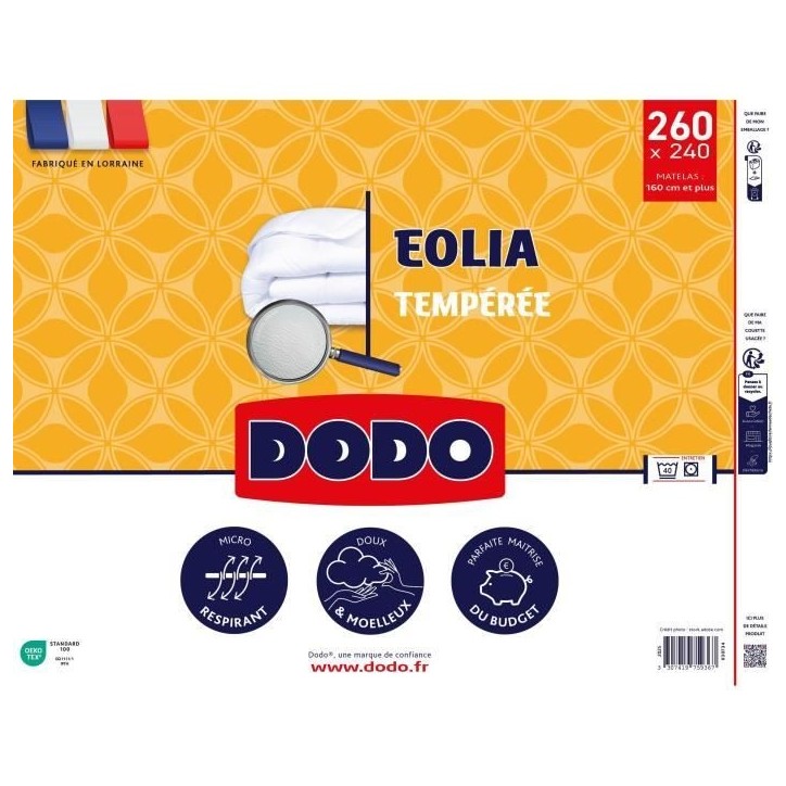 DODO - Couette tempérée 300 g/m² - EOLIA - 240 x 260 cm - Blanc DODO - Couette tempérée 300 g/m² - EOLIA - 240 x 260 cm - Blanc