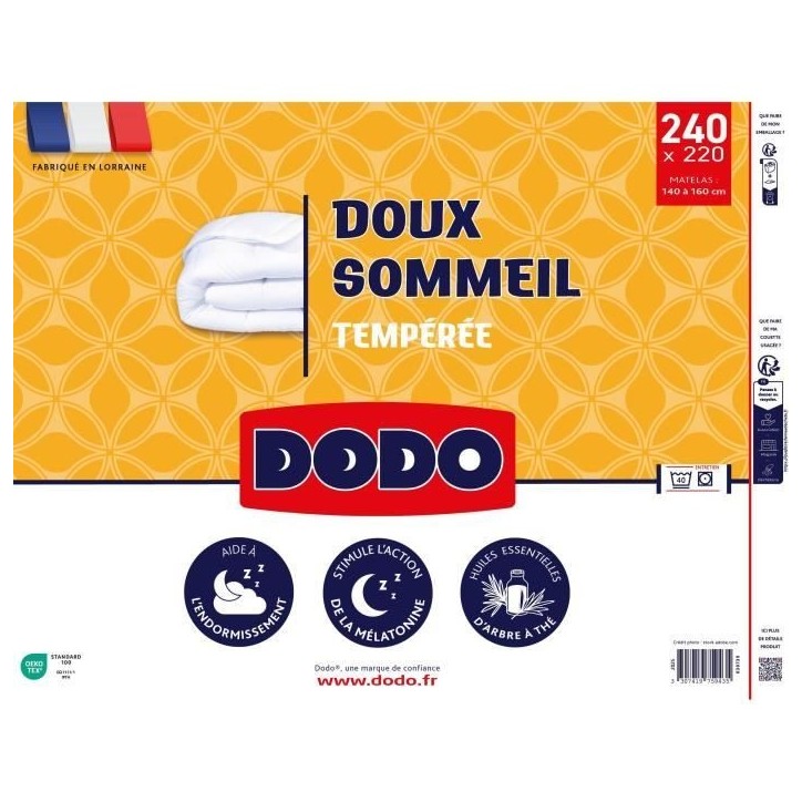 DODO - Couette tempérée 300 g/m² - DOUX SOMMEIL - 220 x 240 cm - Blanc DODO - Couette tempérée 300 g/m² - DOUX SOMMEIL - 220 x 240 cm - Blanc