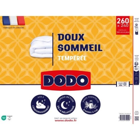 DODO - Couette tempérée 300 g/m² - DOUX SOMMEIL - 240 x 260 cm - Blanc