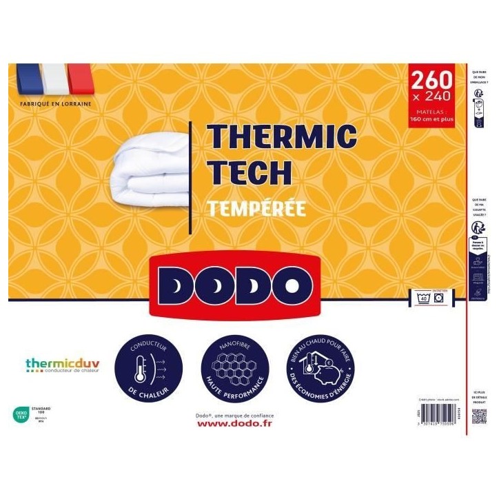 DODO - Couette tempérée 250 g/m² - THERMIC TECH - 240 x 260 cm - Blanc DODO - Couette tempérée 250 g/m² - THERMIC TECH - 240 x 260 cm - Blanc