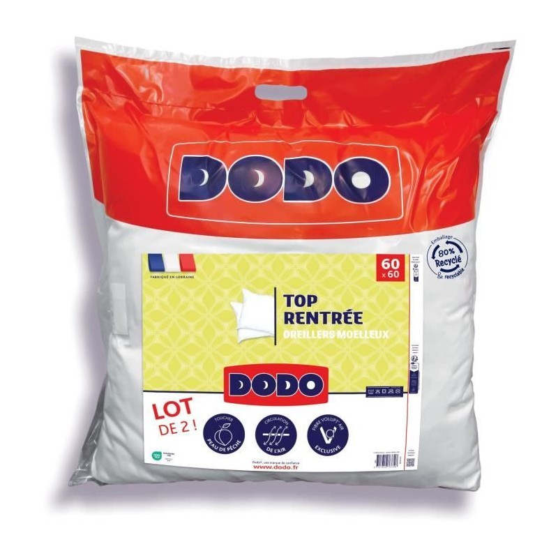 DODO Lot de 2 Oreillers - Top Rentrée - Oreillers moelleux - 60 x 60 DODO Lot de 2 Oreillers - Top Rentrée - Oreillers moelleux - 60 x 60
