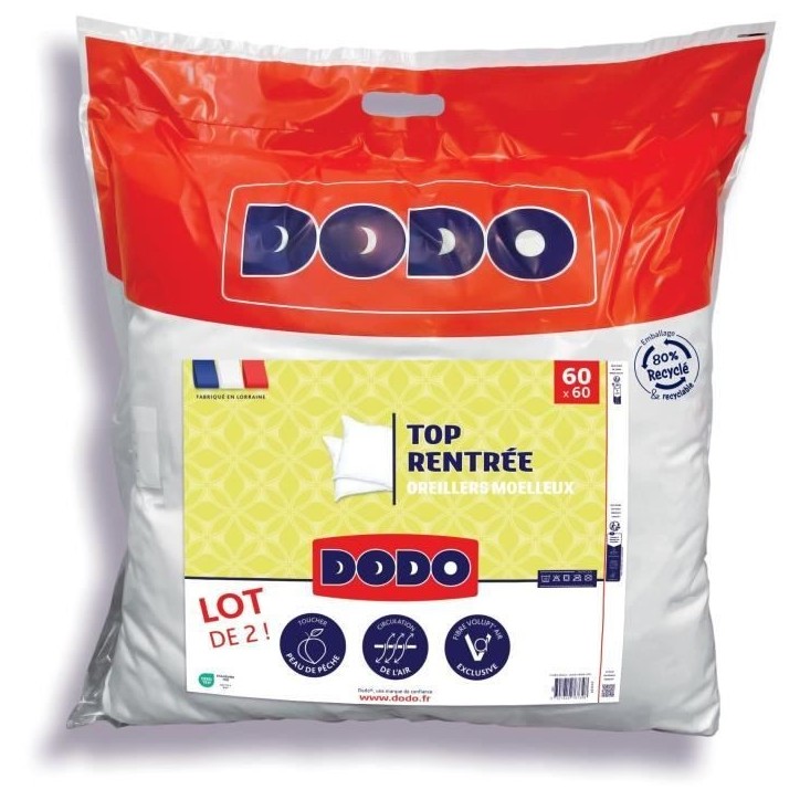 DODO Lot de 2 Oreillers - Top Rentrée - Oreillers moelleux - 60 x 60 cm DODO Lot de 2 Oreillers - Top Rentrée - Oreillers moelleux - 60 x 60 cm