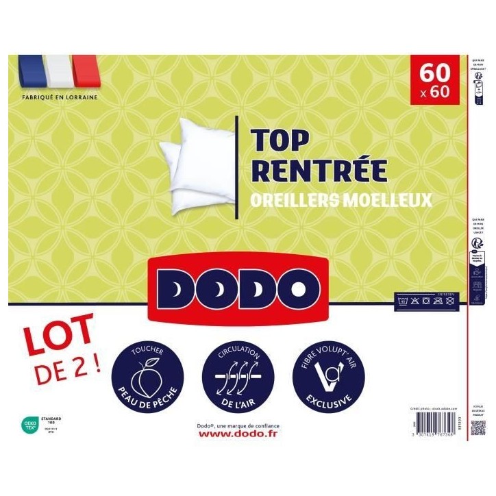 DODO Lot de 2 Oreillers - Top Rentrée - Oreillers moelleux - 60 x 60 cm DODO Lot de 2 Oreillers - Top Rentrée - Oreillers moelleux - 60 x 60 cm