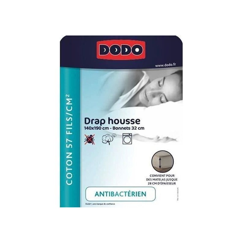 Drap housse DODO - 140x190 cm - Coton - Coutil 32 cm - Blanc