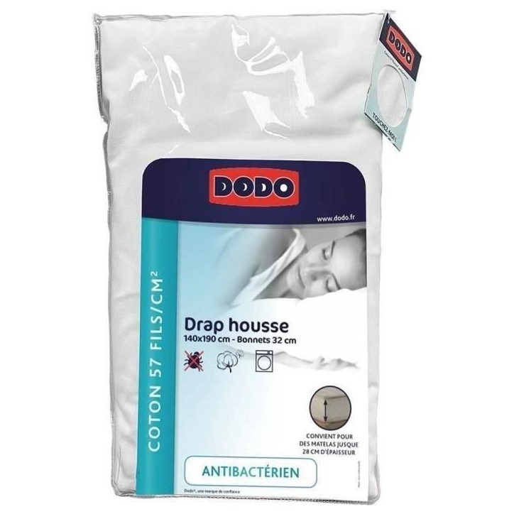 Drap housse DODO - 140x190 cm - Coton - Coutil 32 cm - Blanc
