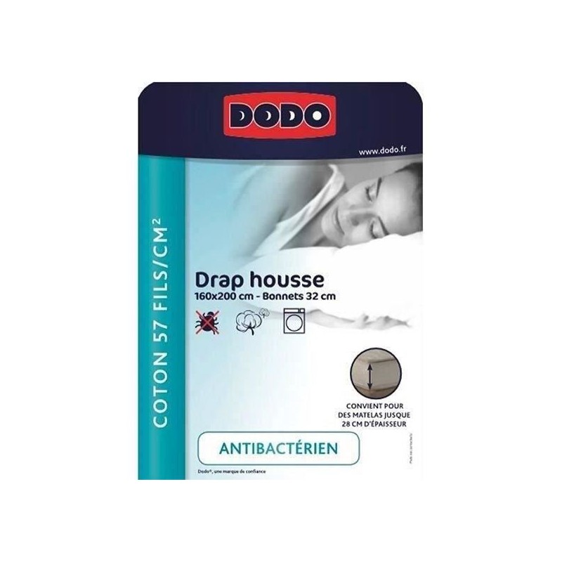 DRAP HOUSSE DODO - ANTIBACTERIENS - TAUPE - 160X2000 cm - Bonnet 32 cm