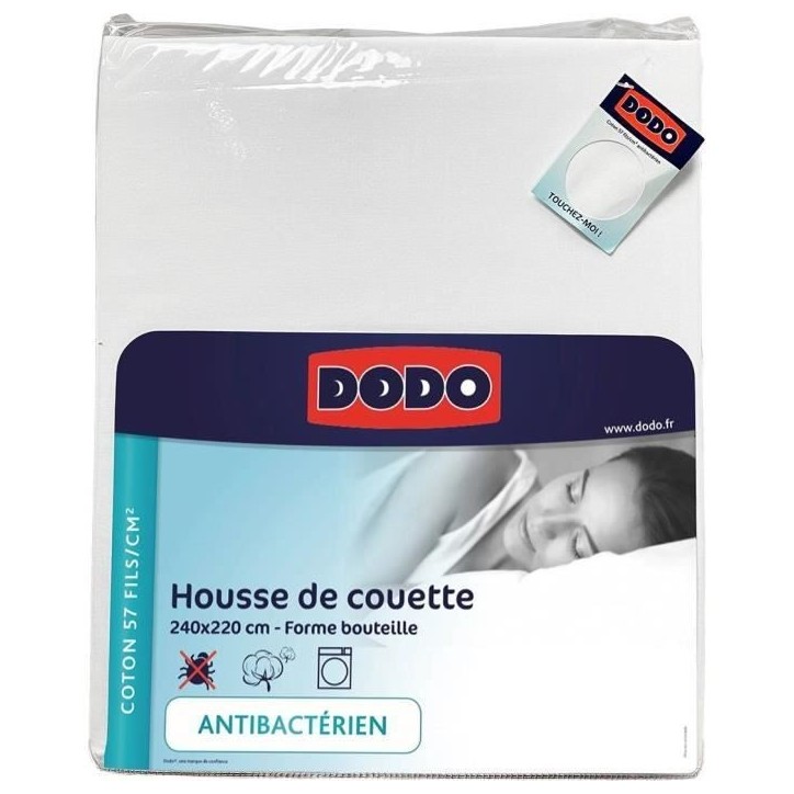 Housse de couette DODO - 260x240 cm - Coton - Antibactérien - Blanc