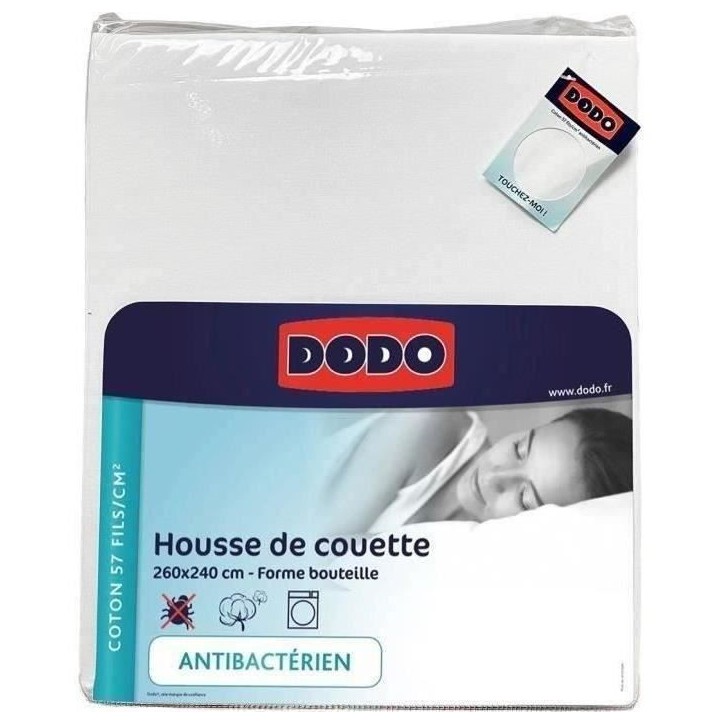 Housse de couette DODO - 260x240 cm - Coton - Antibactérien - Blanc
