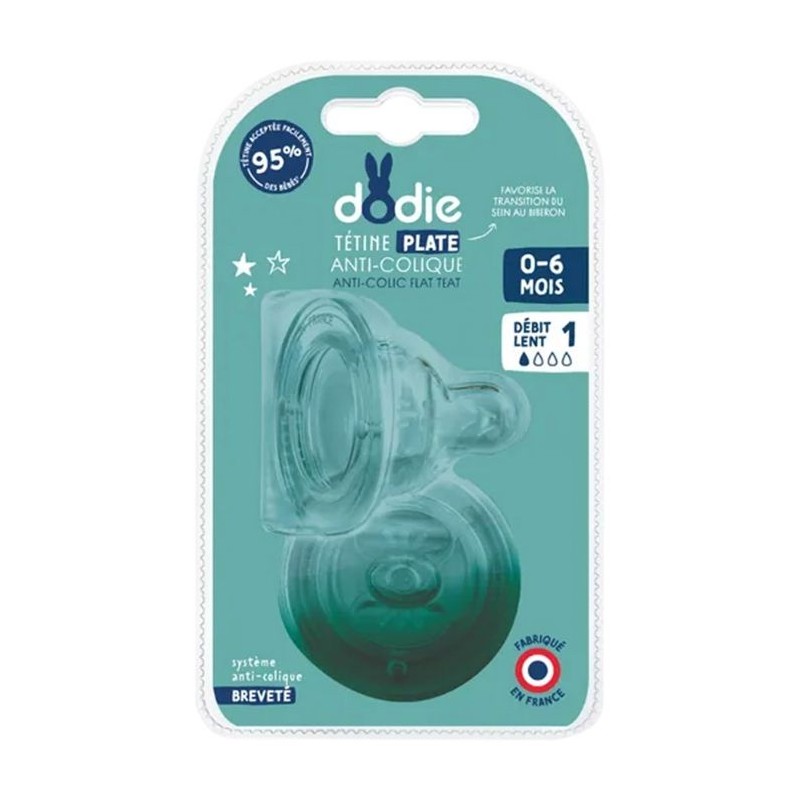 Tétine plate anti-coliques Dodie Sensation+ col large débit 1 pour b