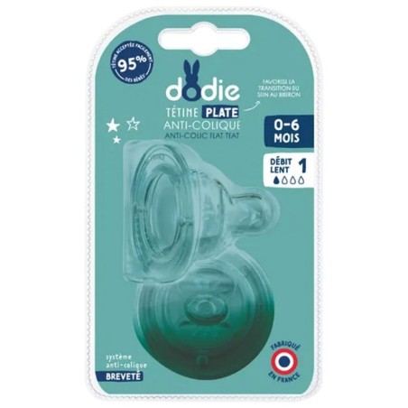 Tétine plate anti-coliques Dodie Sensation+ col large débit 1 pour b