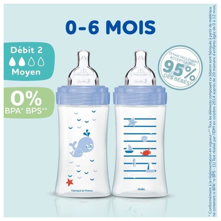 Lot de 3 Biberons Anti-Colique Sensation+ 270ml, 0-6 Mois, Tétine Plate, Débit 2 - Bleu Mer et Vert Air Lot de 3 Biberons Anti-Colique Sensation+ 270ml, 0-6 Mois, Tétine Plate, Débit 2 - Bleu Mer et Vert Air