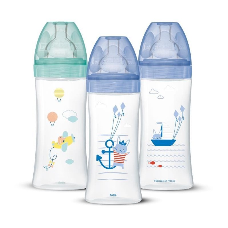 DODIE Lot de 3 Biberons Anti-Colique Sensation+ 330ml +6 Mois, Tétine DODIE Lot de 3 Biberons Anti-Colique Sensation+ 330ml +6 Mois, Tétine