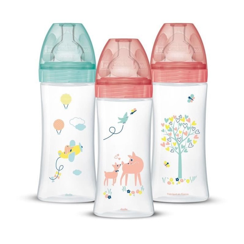 Dodie Lot de 3 Biberons Anti colique Sensation+, Fille, 330 ml, +6 Moi Dodie Lot de 3 Biberons Anti colique Sensation+, Fille, 330 ml, +6 Moi