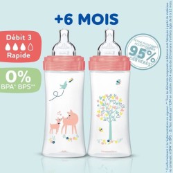 Dodie Lot de 3 Biberons Anti colique Sensation+, Fille, 330 ml, +6 Moi