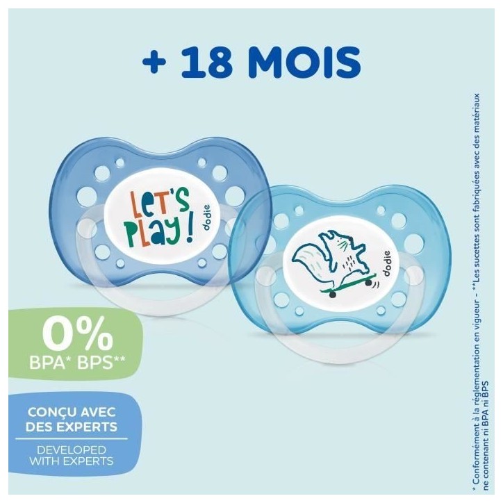 DODIE Sucettes Anatomiques +18 Mois sans BPA, Résistante -Let's Play/Ecureuil/Fusée NUIT- Lot de 3