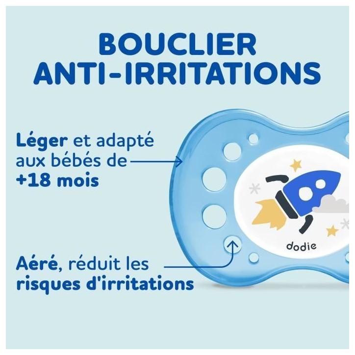 DODIE Sucettes Anatomiques +18 Mois sans BPA, Résistante -Let's Play/Ecureuil/Fusée NUIT- Lot de 3