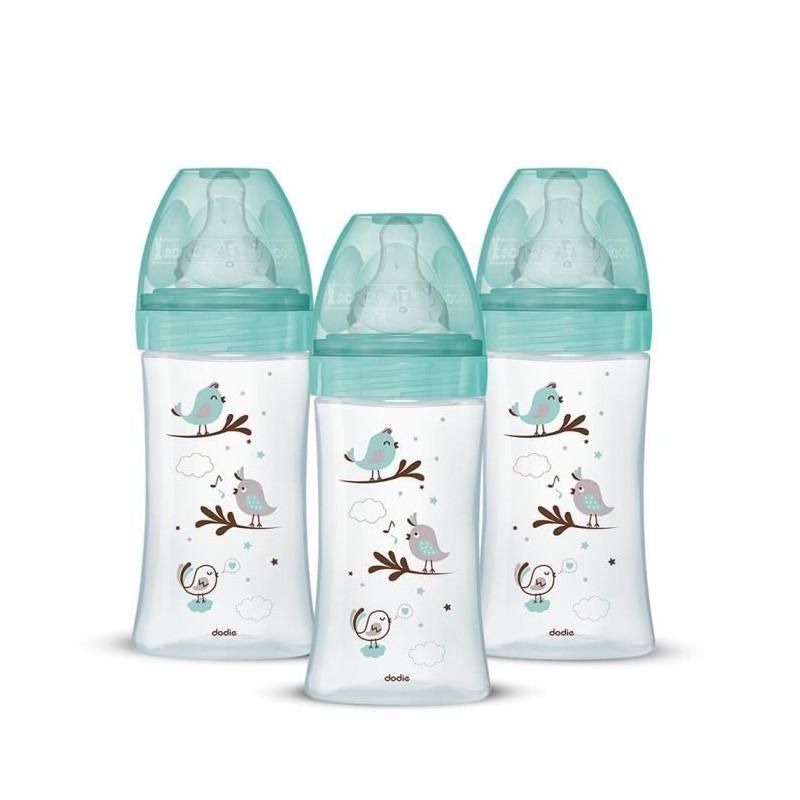 Lot de 3 Biberons DODIE Anti-Colique Initiation+ - Verre - 270ml - 0-6