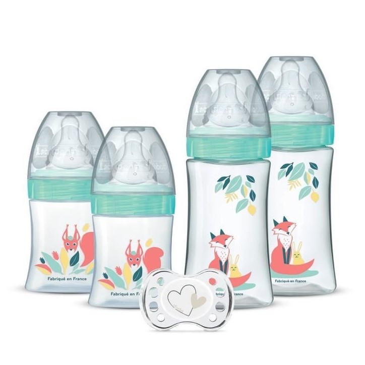 DODIE Lot de 4 biberons naissance Tétine Ronde Anti-Colique (2x150mL et 2x270mL), + une sucette naissance DODIE Lot de 4 biberons naissance Tétine Ronde Anti-Colique (2x150mL et 2x270mL), + une sucette naissance