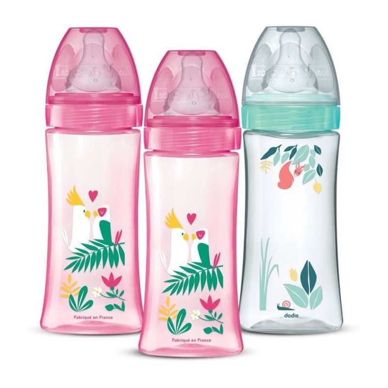 Lot de 3 Biberons anti-coliques - DODIE - Anti-coliques - Tétines ron