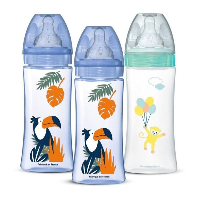 Lot de 3 Biberons - DODIE - Anti-coliques - Tétines rondes - 330 ml - Lot de 3 Biberons - DODIE - Anti-coliques - Tétines rondes - 330 ml -