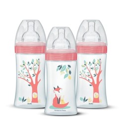 Lot de 3 biberons - DODIE - EB20 - 270 ml - Tétine plate - Rose