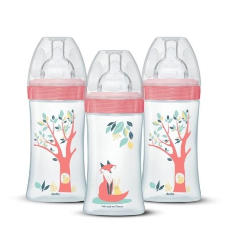 Lot de 3 biberons - DODIE - EB20 - 270 ml - Tétine plate - Rose