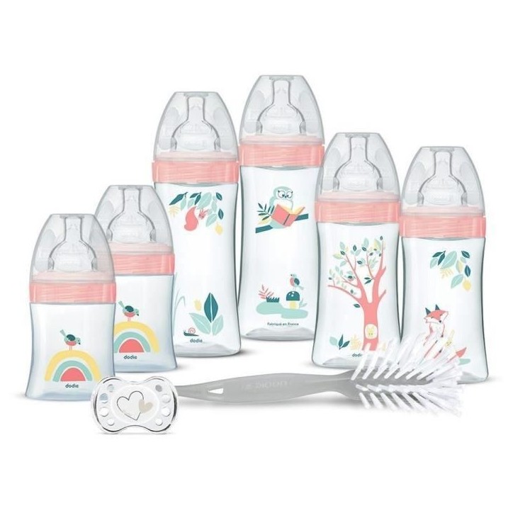 Dodie Kit Naissance - 6 Biberons Anti-Colique Tétines Plates, 1 Sucette Anatomique 0-2 Mois, 1 Goupillon - Sans BPA - Rose Dodie Kit Naissance - 6 Biberons Anti-Colique Tétines Plates, 1 Sucette Anatomique 0-2 Mois, 1 Goupillon - Sans BPA - Rose