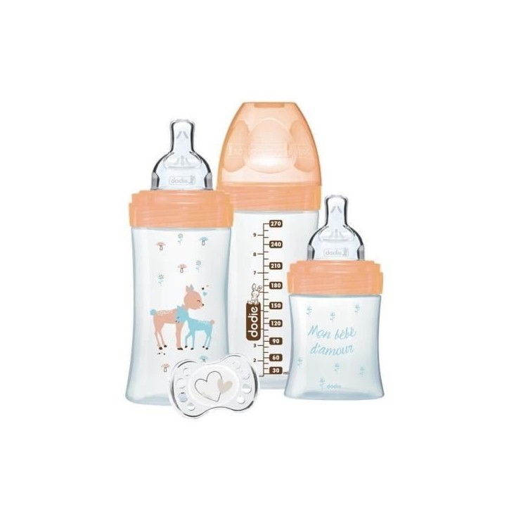 Coffret Biberon Verre Biche - Dodie - Triangle, Tétine Plate, Anti-Colique - 150ml et 270ml Coffret Biberon Verre Biche - Dodie - Triangle, Tétine Plate, Anti-Colique - 150ml et 270ml