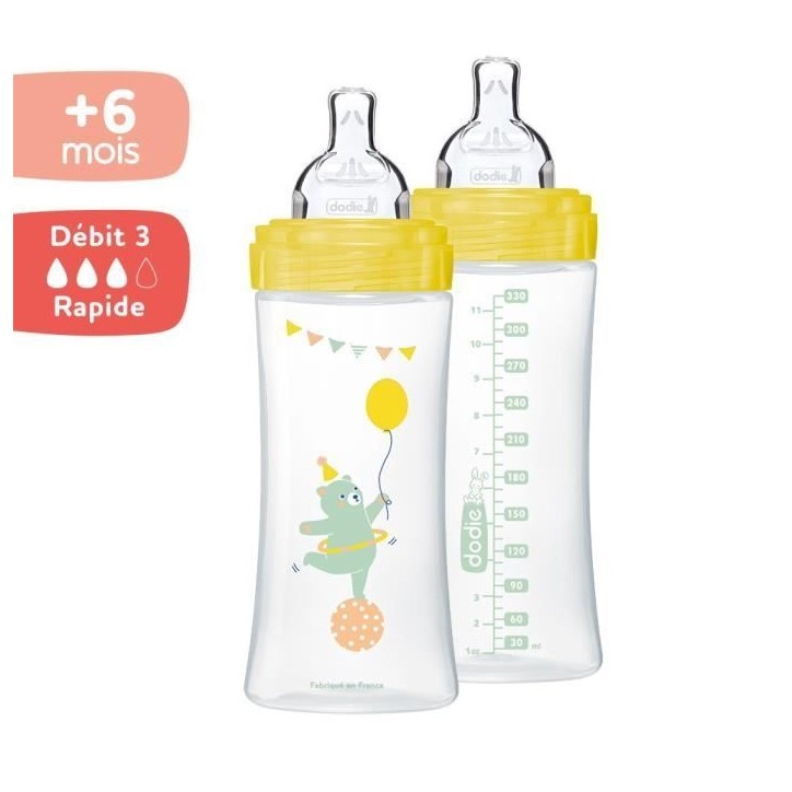 Dodie Biberon Sensation+ Anti-Coliques +6m Ours Lot de 2 x 330ml Dodie Biberon Sensation+ Anti-Coliques +6m Ours Lot de 2 x 330ml