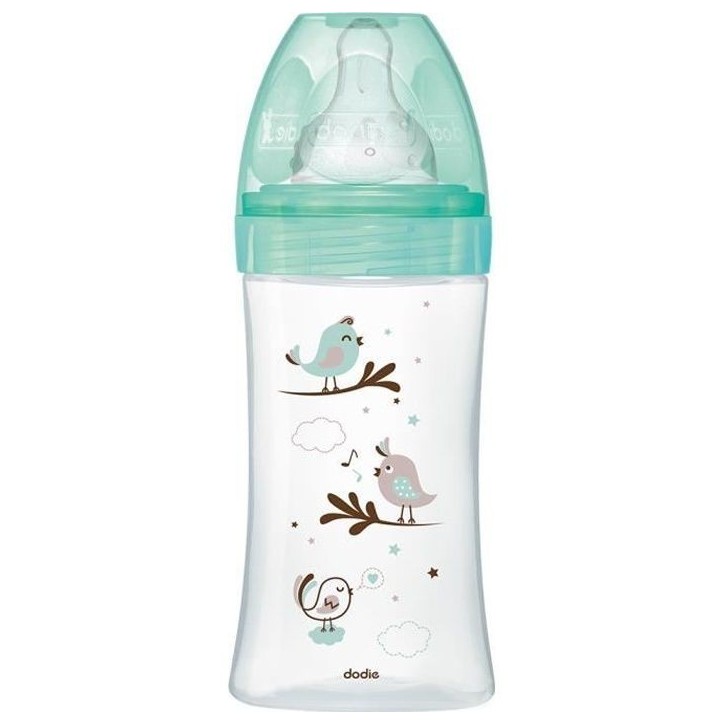 Dodie Biberon Initiation+ Anti-Coliques 3 Vitesses en Verre +0m Vert Oiseaux 270ml Dodie Biberon Initiation+ Anti-Coliques 3 Vitesses en Verre +0m Vert Oiseaux 270ml