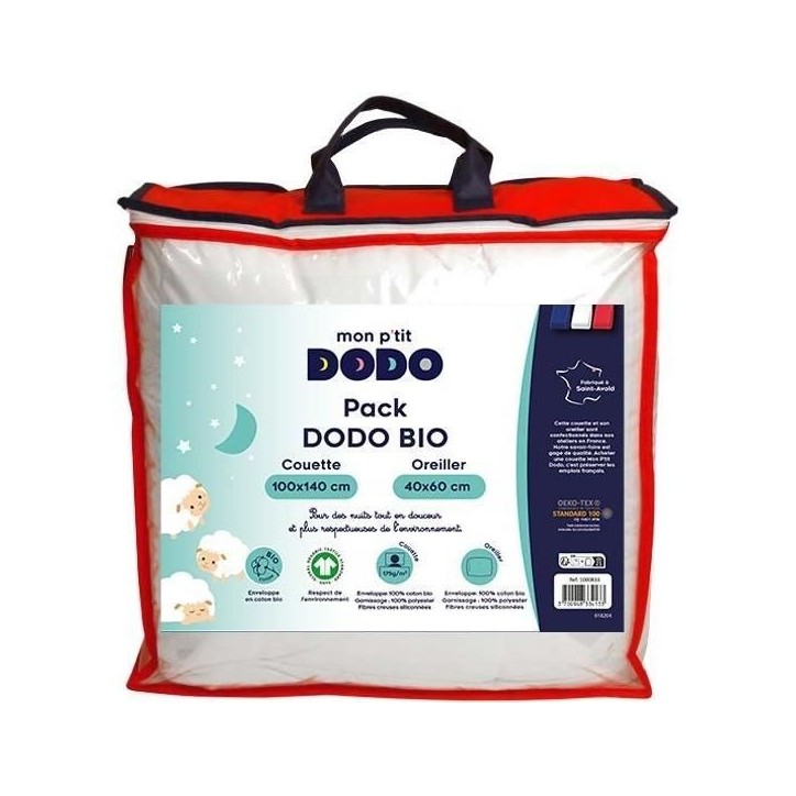 Pack bio Couette 100x140cm + oreiller 40x60cm - MON P'TIT DODO - Chaude - 100% Polyester Fibre creuse siliconée - 1 personne - Pack bio Couette 100x140cm + oreiller 40x60cm - MON P'TIT DODO - Chaude - 100% Polyester Fibre creuse siliconée - 1 personne -