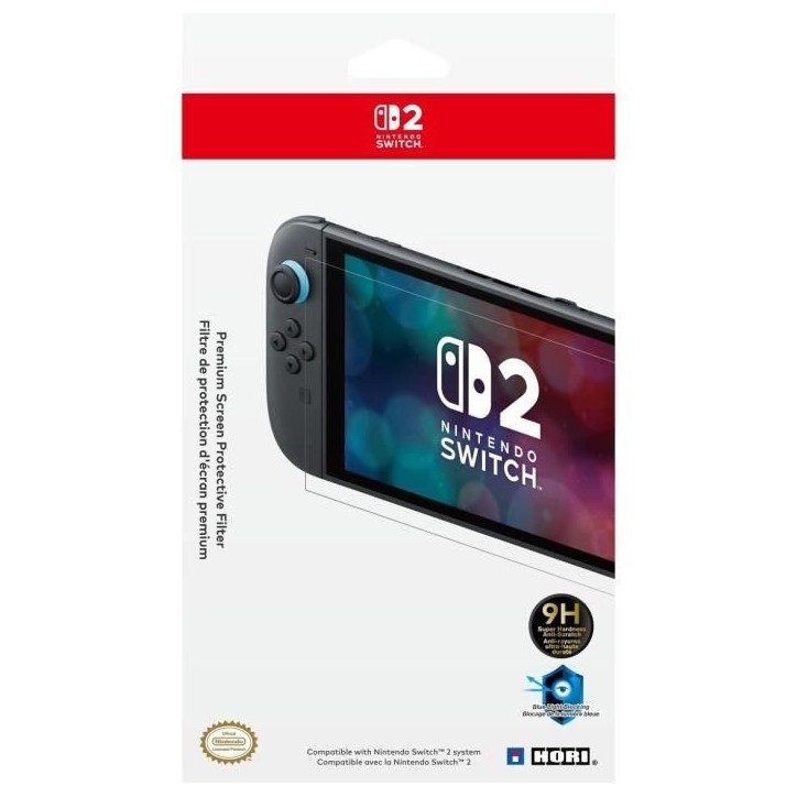 Protection d'écran verre trempé premium - HORI - Nintendo Switch 2 - Anti-lumiere bleue - Indice de dureté 9 h