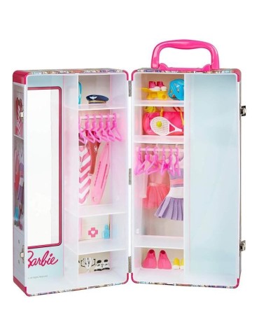 Mallette Armoire Barbie - Klein - Pour Vetements et Accessoires de Poupées - Rose et Multicolore