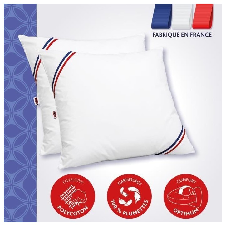 DODO Lot de 2 Oreillers MERIBEL Plumettes 60x60cm